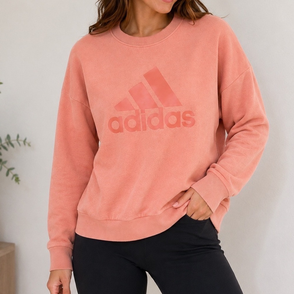 Adidas Salmon Pink Logo Crewneck Sweatshirt Pullover M Relaxed Fit Athleisure
